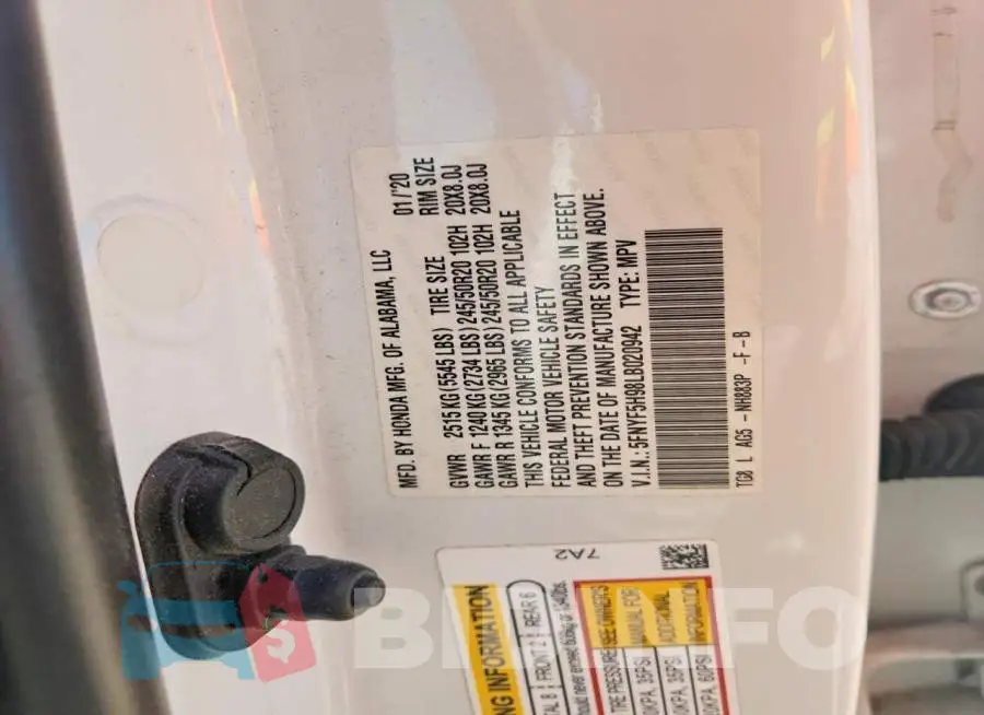 5FNYF5H98LB020942 Photo# 13