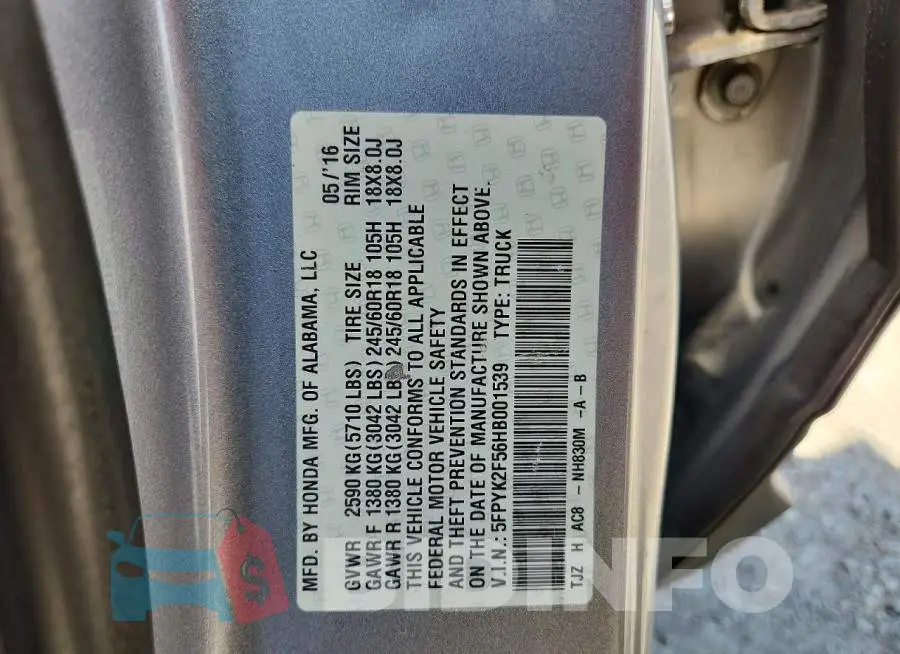 5FPYK2F56HB001539 Photo# 12
