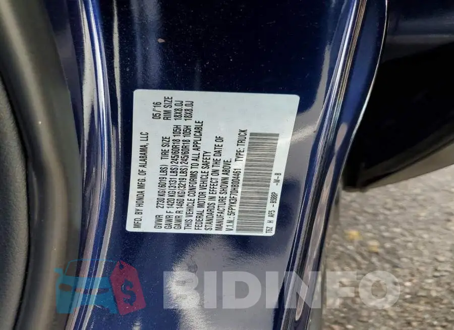 5FPYK3F70HB004461 Photo# 12