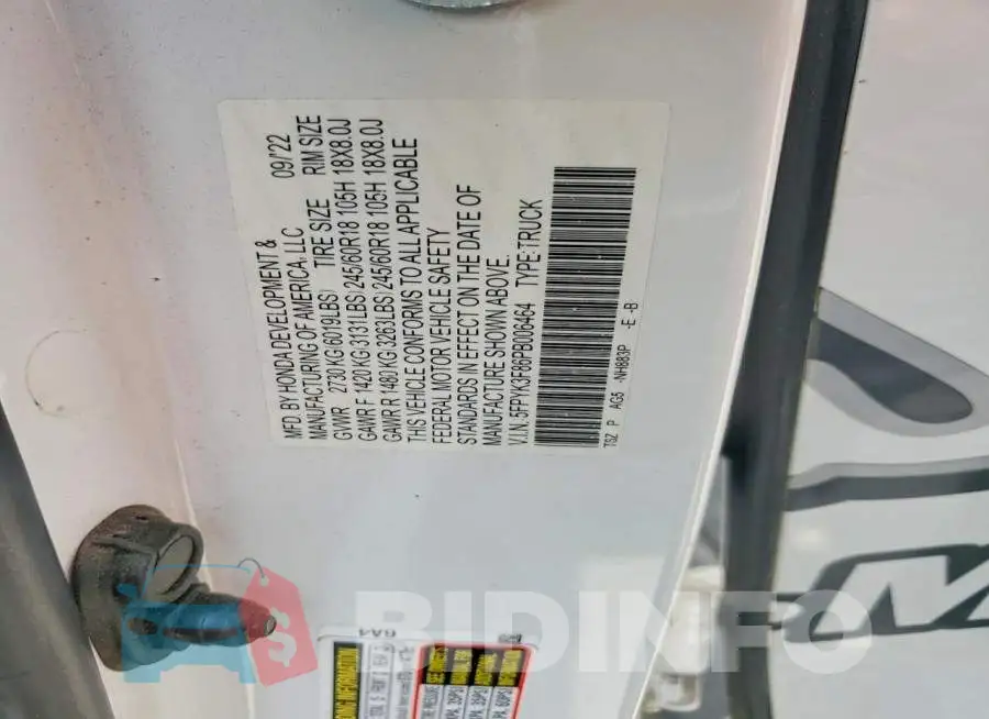 5FPYK3F86PB006464 Photo# 12