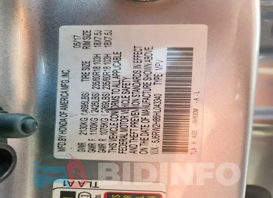 5J6RW2H86HL043340 Photo# 13