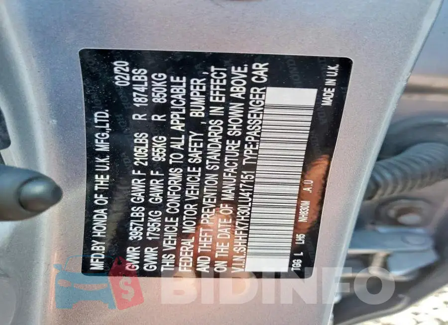 SHHFK7H30LU417151 Photo# 12