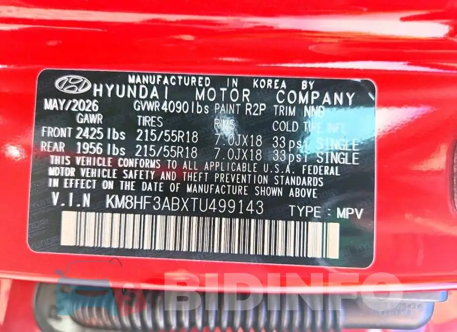 KM8HF3ABXTU499143 Photo# 13