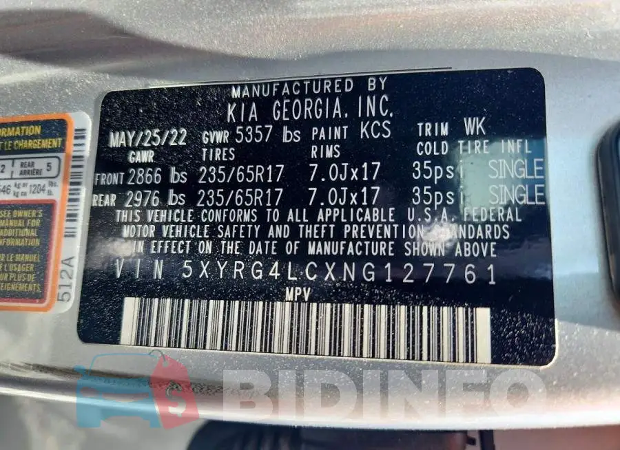 5XYRG4LCXNG127761 Photo# 14