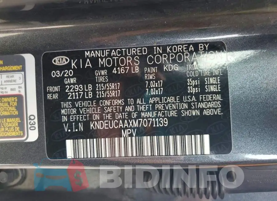 KNDEUCAAXM7071139 Photo# 13