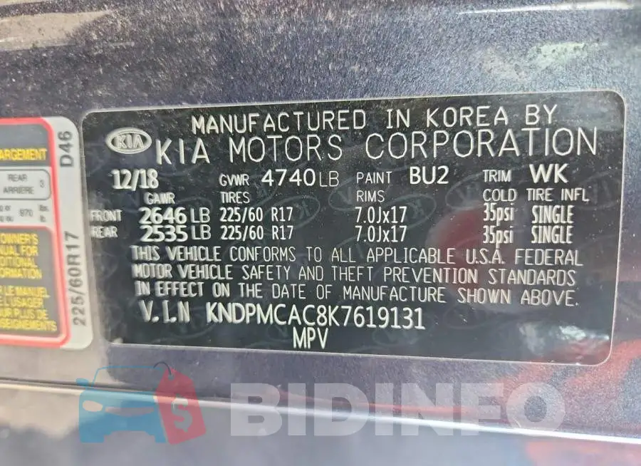 KNDPMCAC8K7619131 Photo# 13