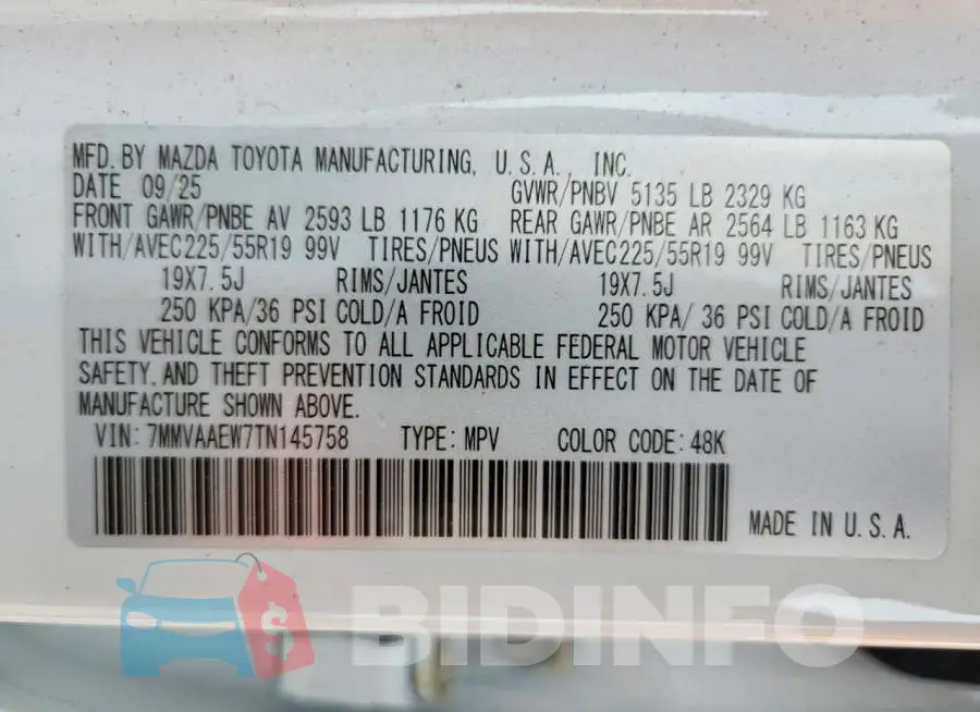 7MMVAAEW7TN145758 Photo# 13