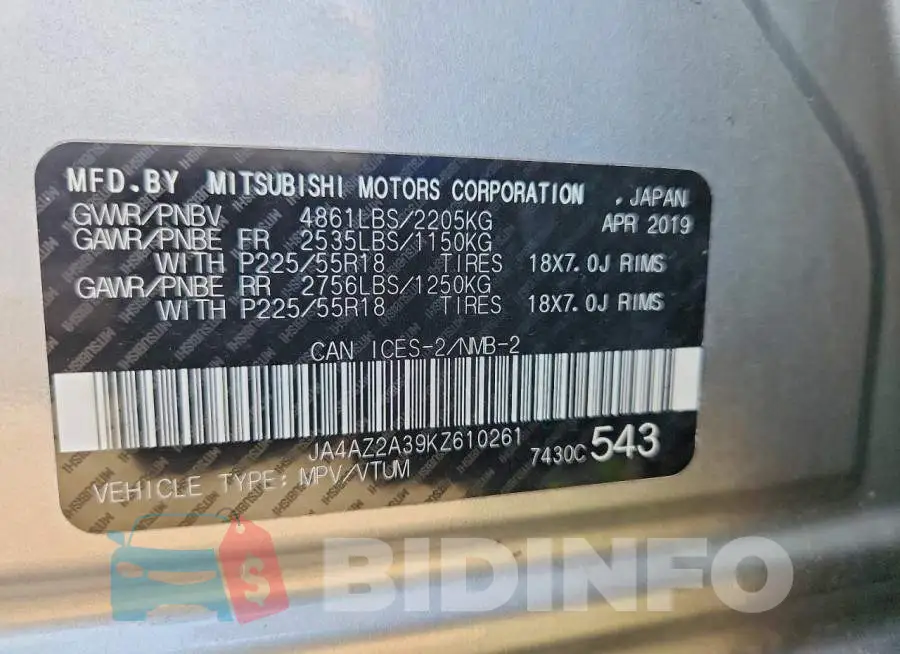 JA4AZ2A39KZ610261 Photo# 13