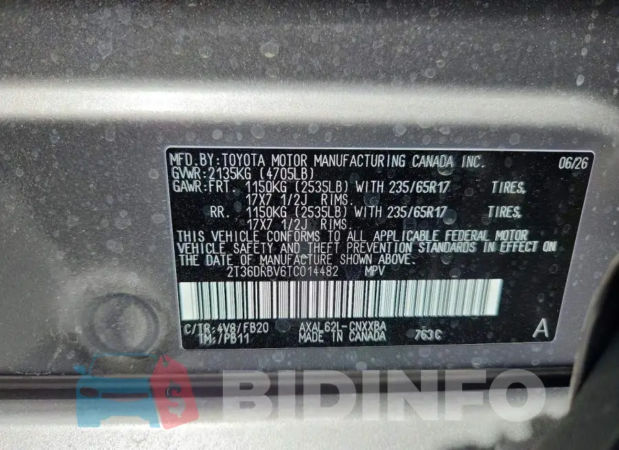 2T36DRBV6TC014482 Photo# 13