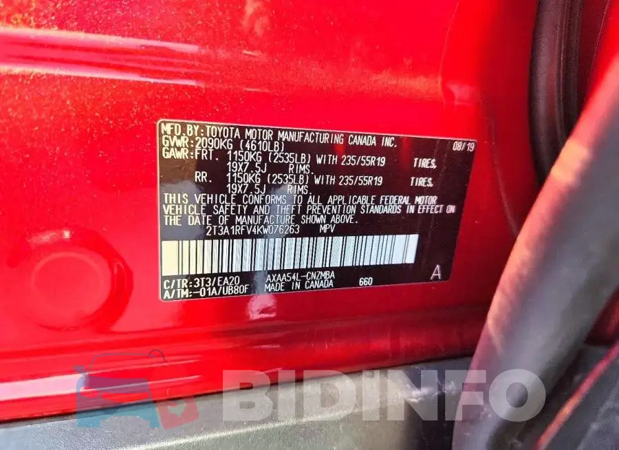2T3A1RFV4KW076263 Photo# 14
