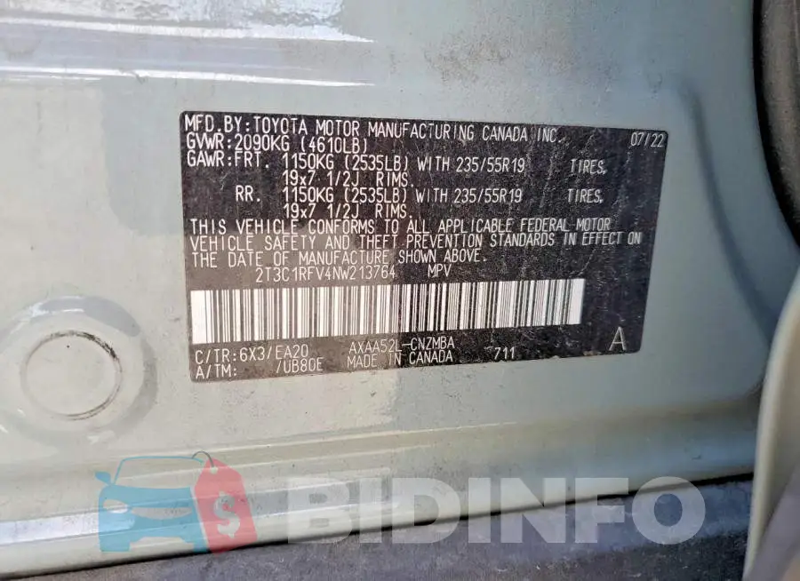 2T3C1RFV4NW213764 Photo# 13