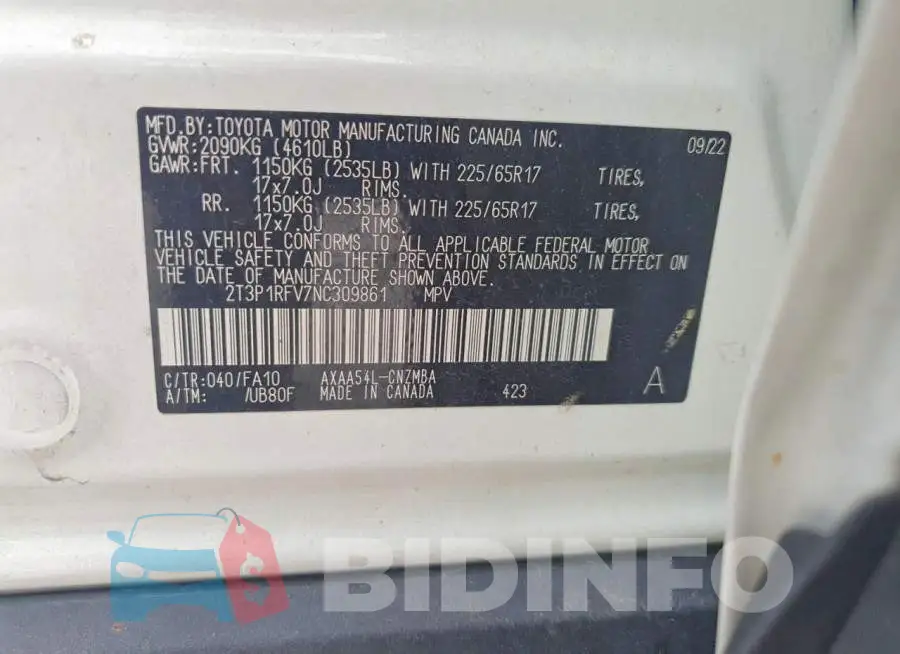 2T3P1RFV7NC309861 Photo# 13