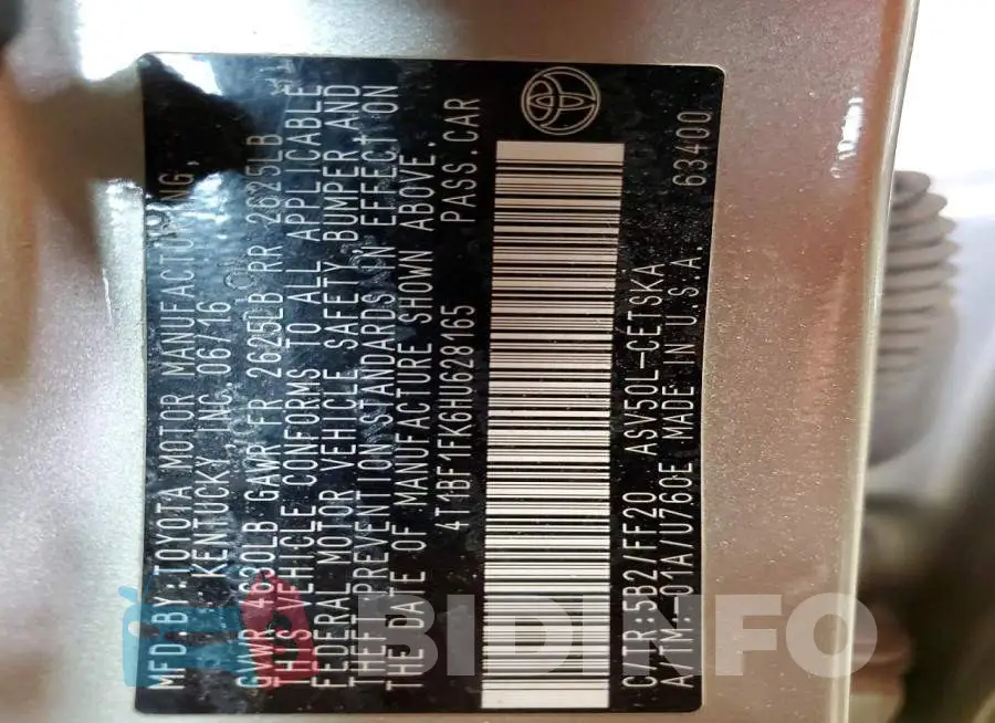 4T1BF1FK6HU628165 Photo# 12