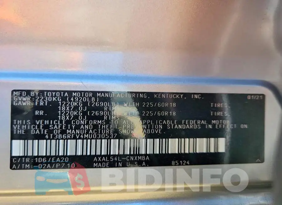 4T3B6RFV4MU030537 Photo# 14