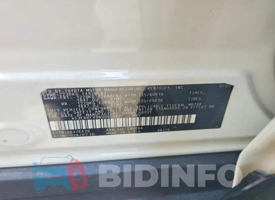 4T3E6RFV9NU089887 Photo# 13