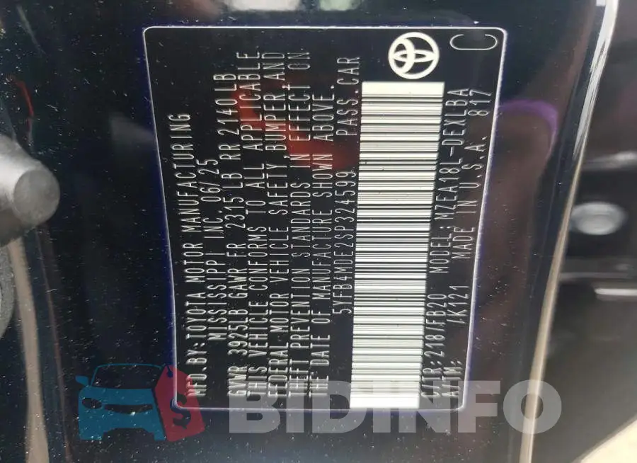 5YFB4MDE2SP324599 Photo# 13