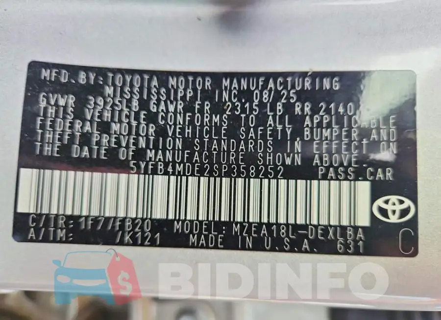 5YFB4MDE2SP358252 Photo# 12