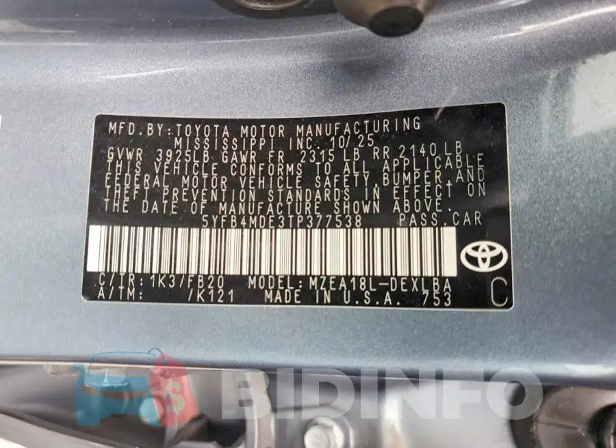 5YFB4MDE3TP377538 Photo# 13