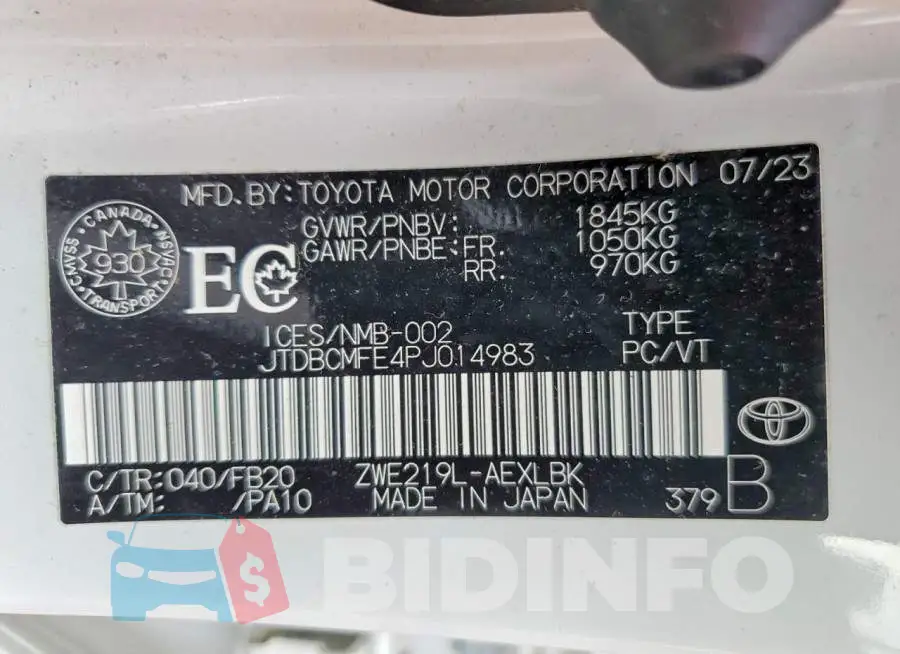 JTDBCMFE4PJ014983 Photo# 12