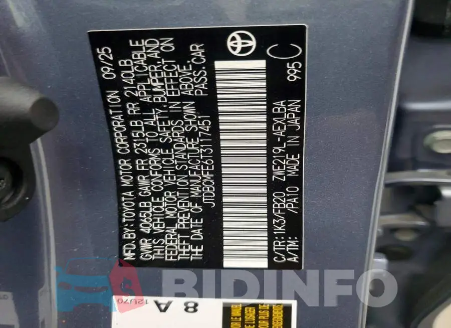 JTDBCMFE6T3117451 Photo# 13