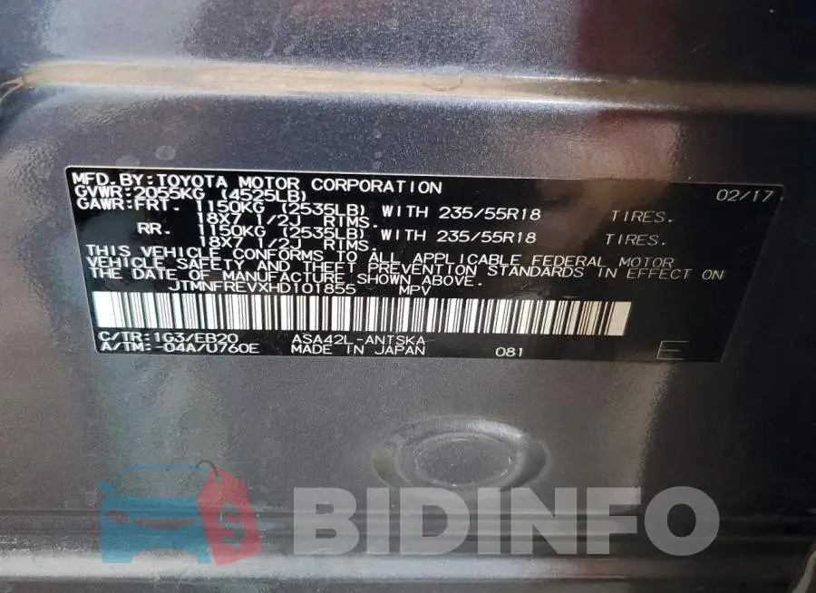 JTMNFREVXHD101855 Photo# 13