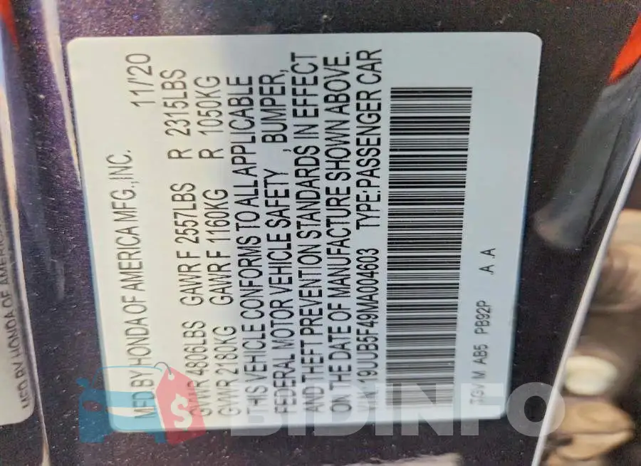 19UUB5F49MA004603 Photo# 12