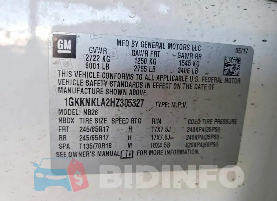 1GKKNKLA2HZ305327 Photo# 12