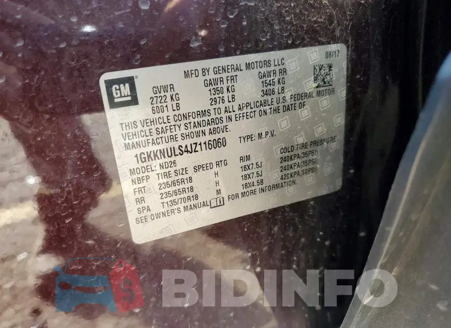 1GKKNULS4JZ116060 Photo# 14