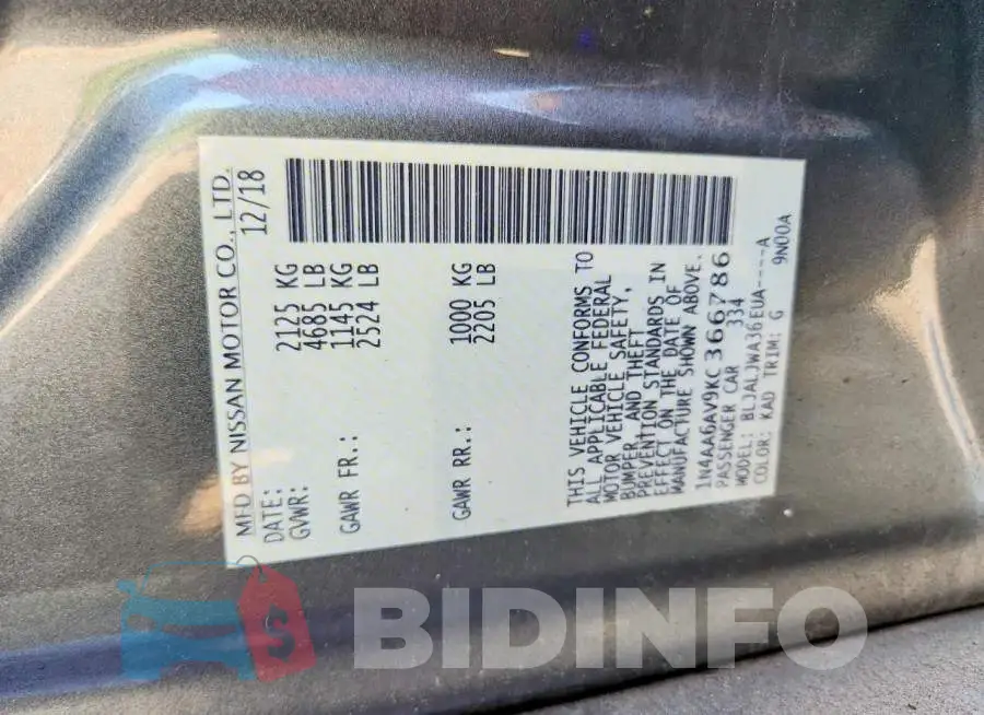 1N4AA6AV9KC366786 Photo# 12