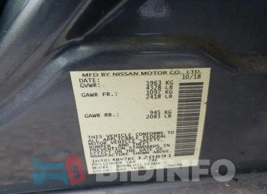 1N4BL4BV2KC120891 Photo# 13
