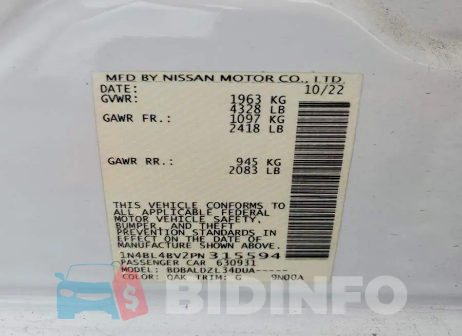 1N4BL4BV2PN315594 Photo# 13