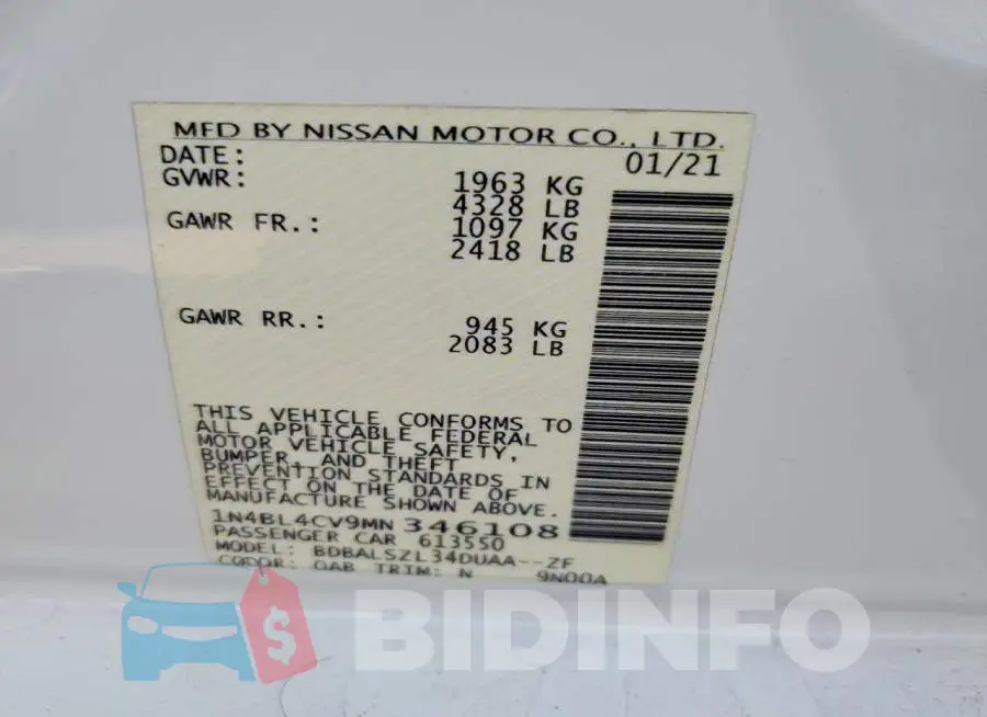 1N4BL4CV9MN346108 Photo# 12