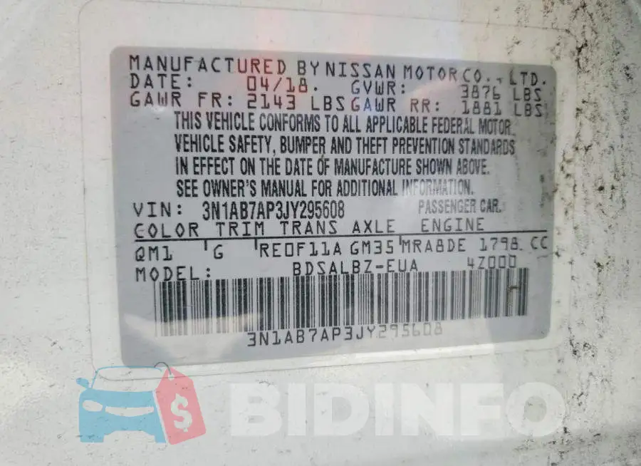 3N1AB7AP3JY295608 Photo# 14