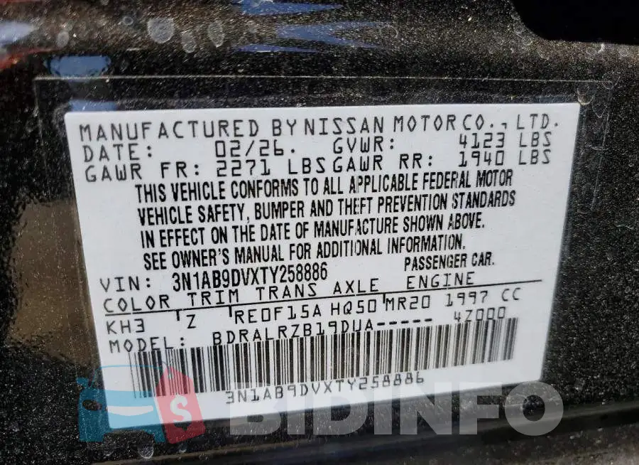 3N1AB9DVXTY258886 Photo# 12