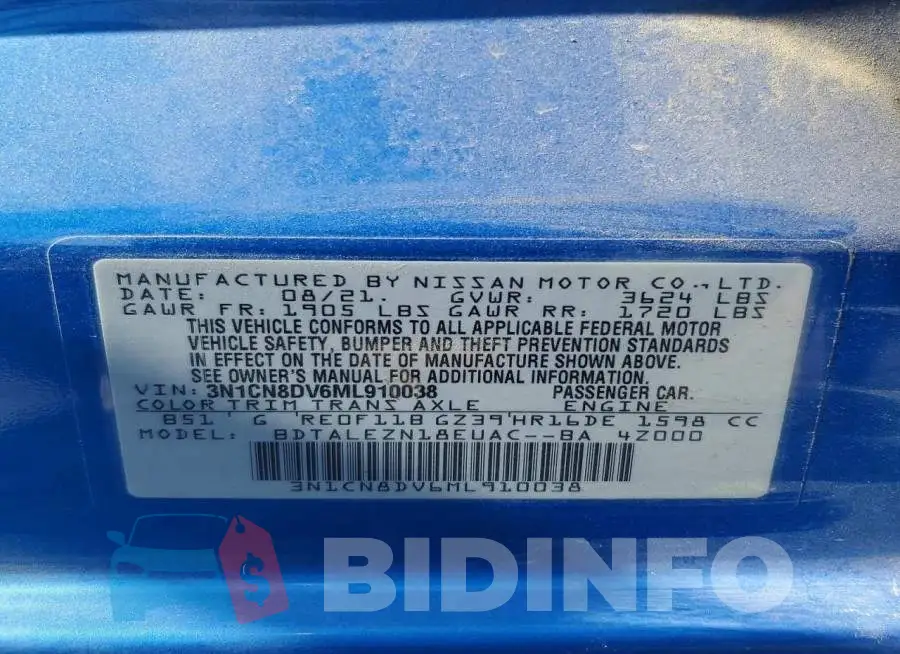 3N1CN8DV6ML910038 Photo# 12