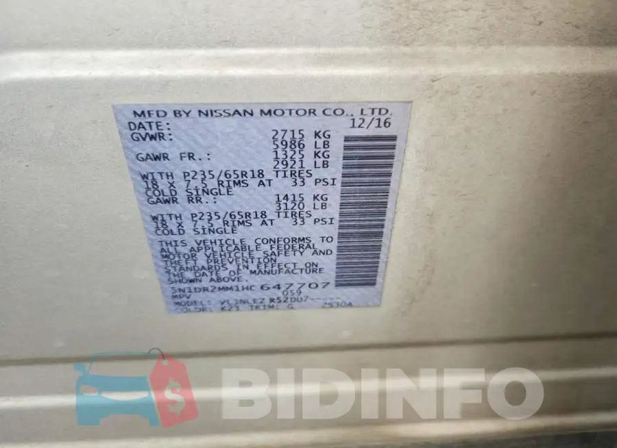5N1DR2MM1HC647707 Photo# 13