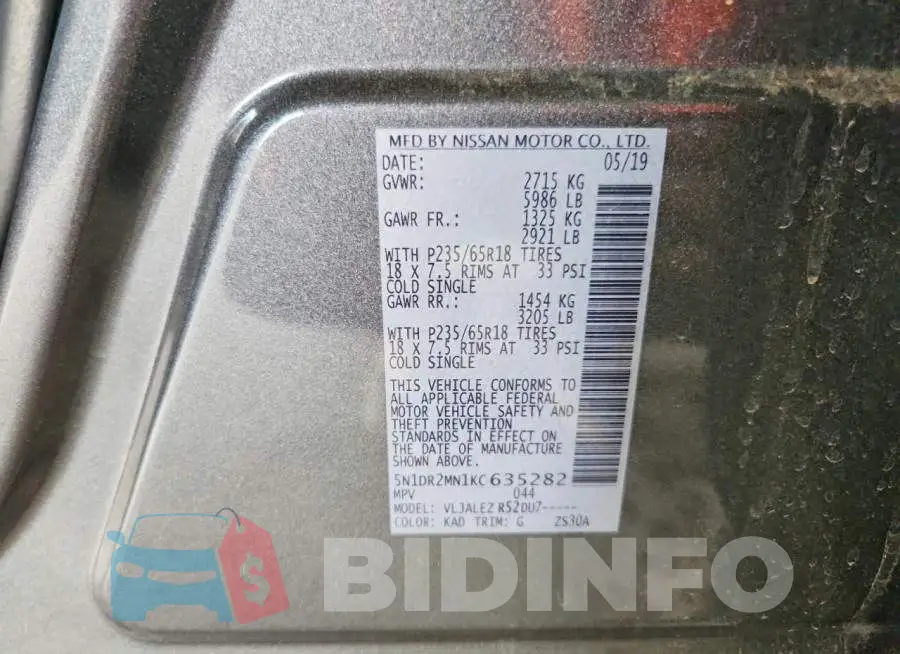 5N1DR2MN1KC635282 Photo# 12