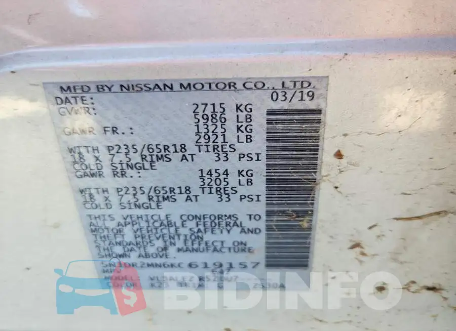 5N1DR2MN6KC619157 Photo# 12