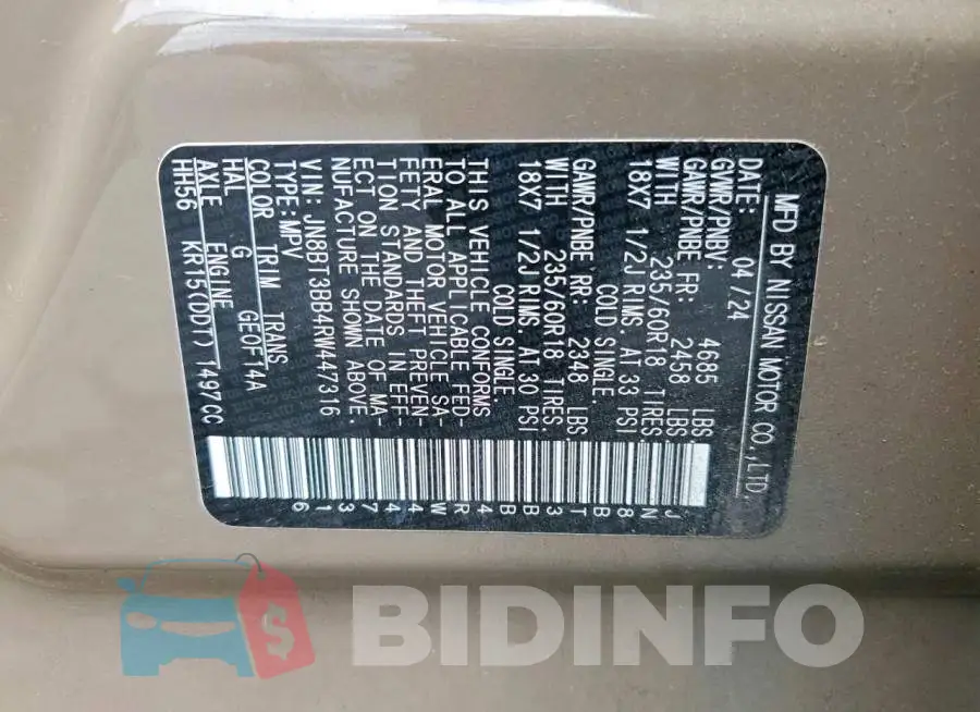 JN8BT3BB4RW447316 Photo# 14