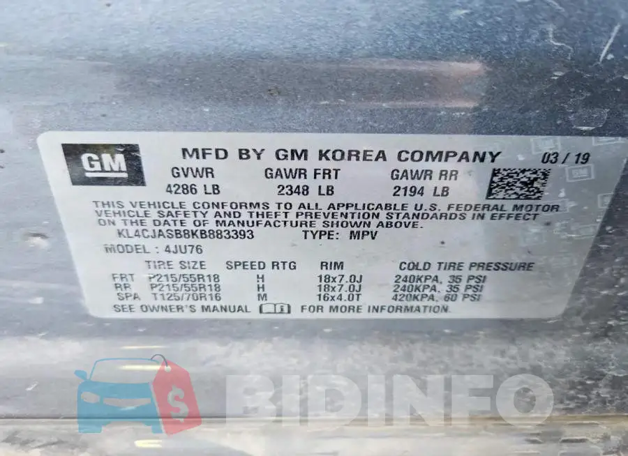 KL4CJASB8KB883393 Photo# 13