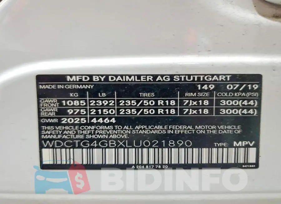 WDCTG4GBXLU021890 Photo# 13