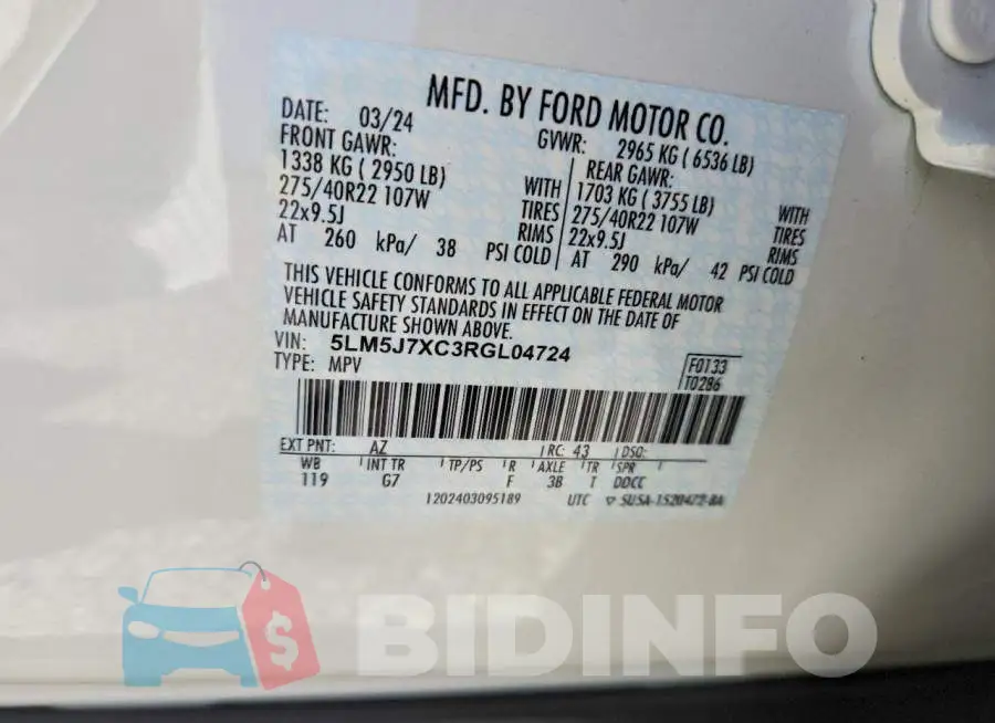 5LM5J7XC3RGL04724 Photo# 13