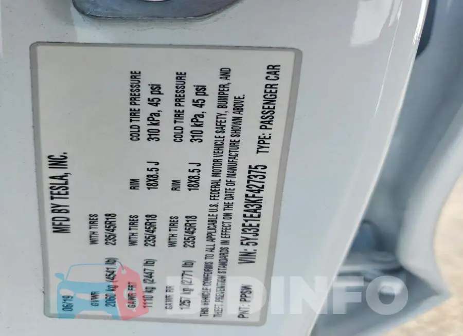 5YJ3E1EA3KF427375 Photo# 12