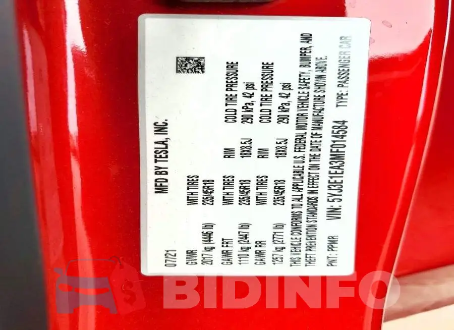 5YJ3E1EA3MF014584 Photo# 12