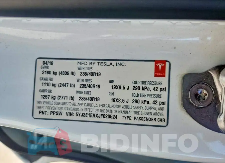 5YJ3E1EAXJF020524 Photo# 12