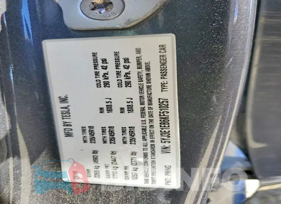 5YJ3E1EB6KF510257 Photo# 12