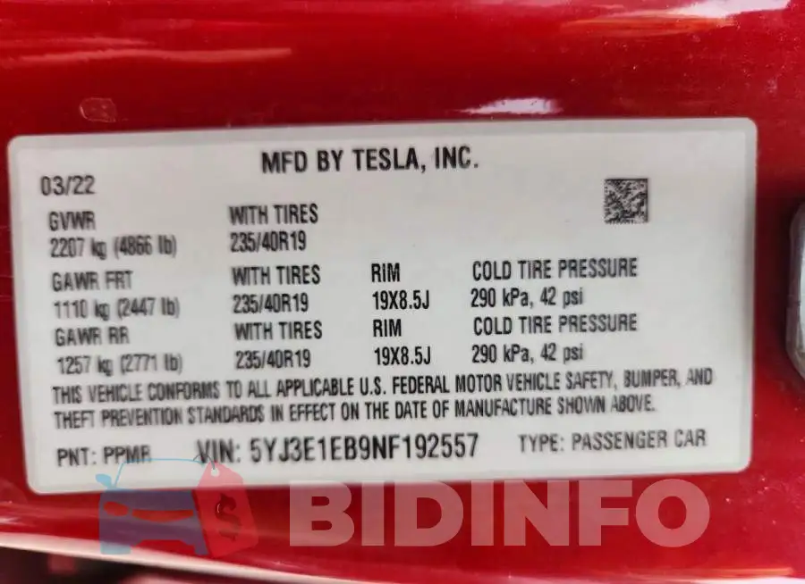 5YJ3E1EB9NF192557 Photo# 12