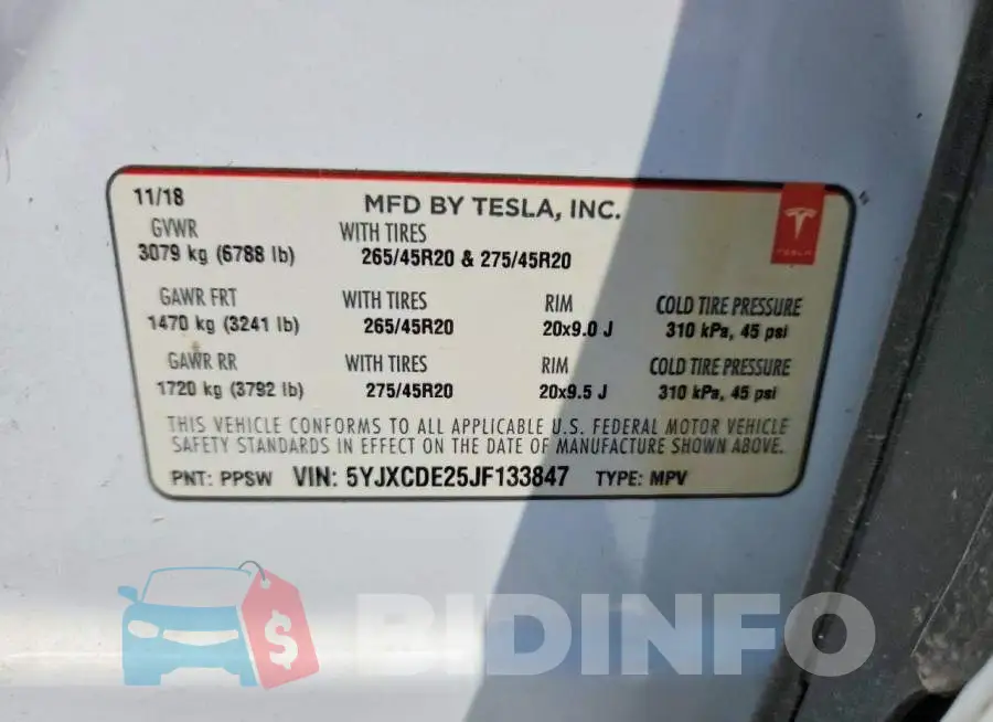 5YJXCDE25JF133847 Photo# 13