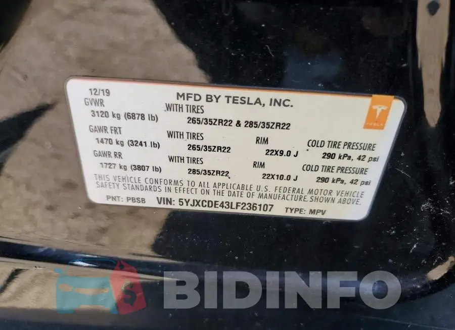 5YJXCDE43LF236107 Photo# 12