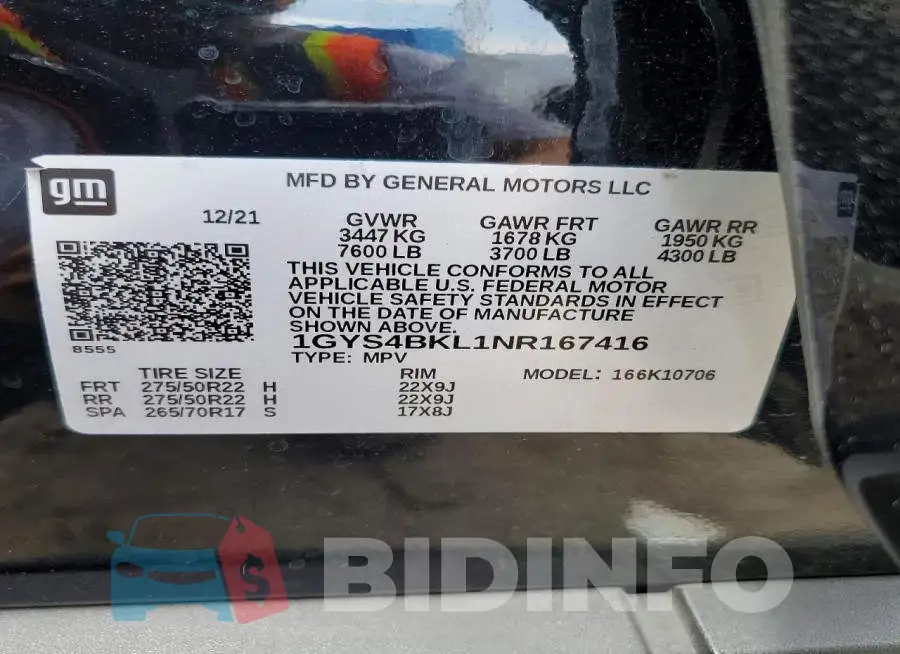 1GYS4BKL1NR167416 Photo# 13